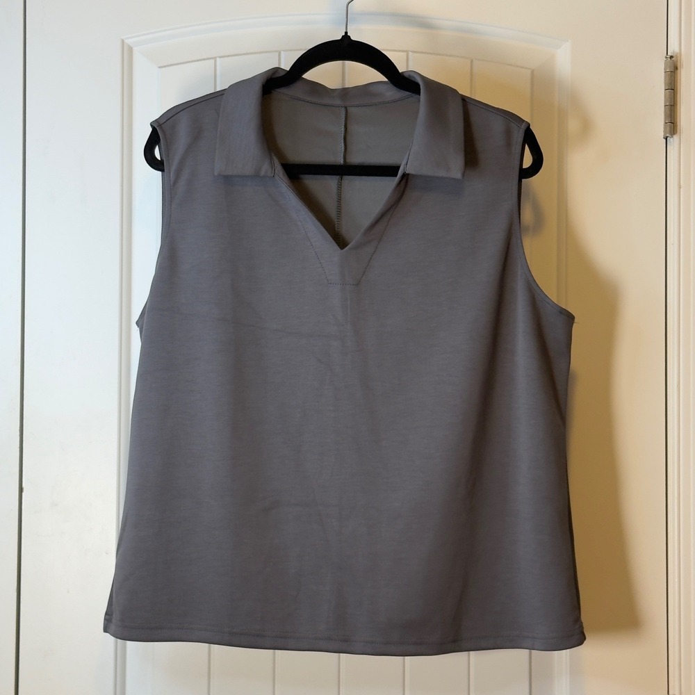 NWOT Coo Chic Gray Sleeveless Size 2X Top/Wide Crop Wide Leg Pants Set V Neck - Picture 4 of 16